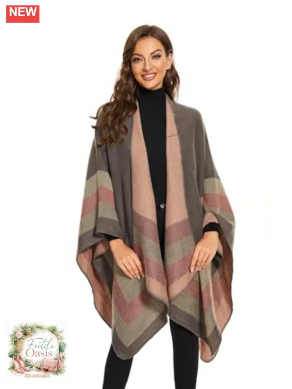 Women's Cozy Knit Poncho Shawl Wrap Cape Cardigan Open Front